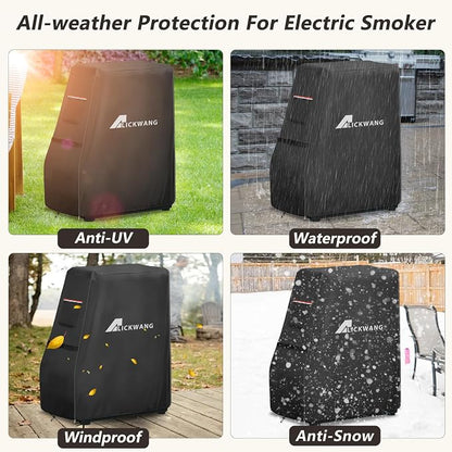 990025 Heavy Duty 600D Waterproof Electric Smoker Cover with Zipper for BS611 4-Rack Natural Draft Vertical Electric Smoker/BTDS76P 4-Rack Natrual Draft Digital Vertical Smoker