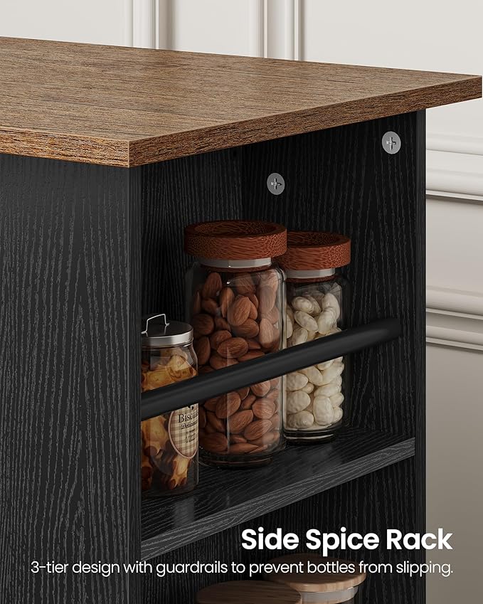 CHOEZON Kitchen Island Cart with Storage, Bar Cart with Charging Station, Kitchen Island on Wheels, Rolling Mobile Table with Cabinet, 3 AC Outlets, Black and Walnut MZD04UBL