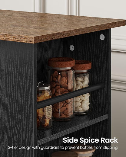 CHOEZON Kitchen Island Cart with Storage, Bar Cart with Charging Station, Kitchen Island on Wheels, Rolling Mobile Table with Cabinet, 3 AC Outlets, Black and Walnut MZD04UBL