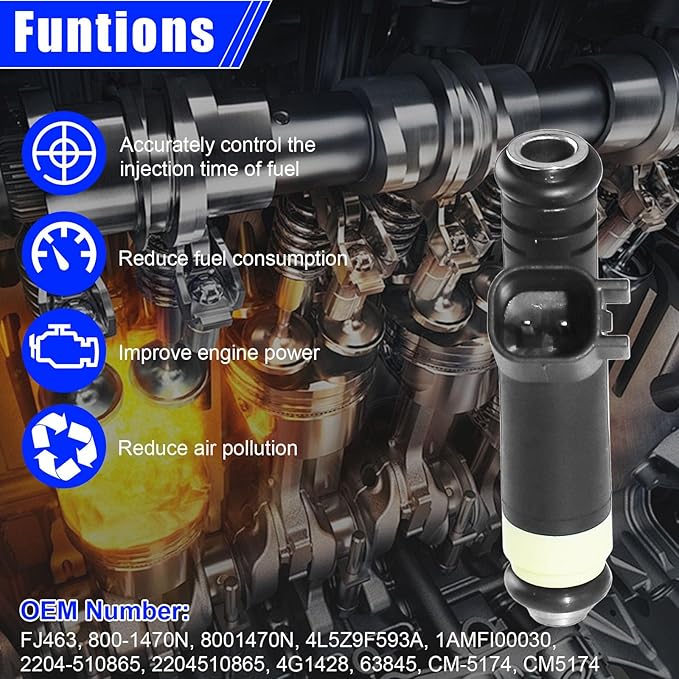 Fuel Injectors Set of 6, Compatible with 2001-2008 Ford Ranger, 2001-2007 Mazda B3000-V6 3.0L, 3 Holes, Replace Part FJ463 CM5174 4L5Z9F593A