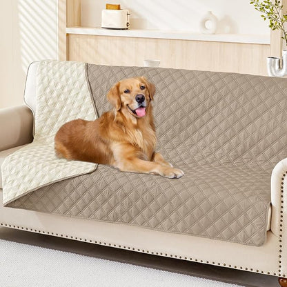 Smiry Waterproof Reversible Pet Couch Covers for Dogs | Pet Friendly, Soft Fabric, Washable Sofa Furniture Protector for Dogs Cat Kids, Checkered (68"x82", Taupe/Beige)