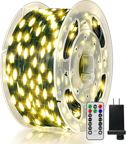 BrightChristmas 300 LED 98 FT Christmas Lights, Waterproof Outdoor String Lights with Remote and Timer, Christmas Tree Lights with 8 Modes Dimmable, Fairy Lights for Holiday Decor (Warm White)