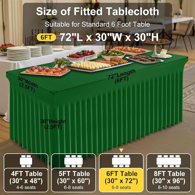 Smiry 2 Pack Spandex Elastic Fitted Table Cloth Skirt for 6FT Table | Stretch Washable Table Cloth, Banquet Table Cover for Wedding, Party, Indoor & Trade Shows, (Emerald Green, 72Lx30Wx30H)