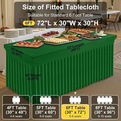 Smiry 2 Pack Spandex Elastic Fitted Table Cloth Skirt for 6FT Table | Stretch Washable Table Cloth, Banquet Table Cover for Wedding, Party, Indoor & Trade Shows, (Emerald Green, 72Lx30Wx30H)