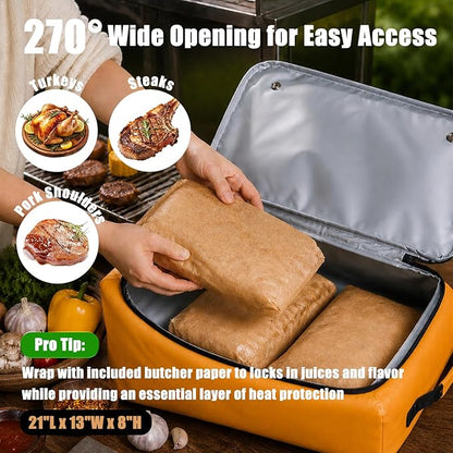 BBQ Blanket for Resting Meat, 270° Opening Leak-Proof Insulated Meat Resting Bag with Butcher Paper, BBQ Brisket Blanket for Pork Shoulder/Steak/Turkey, Smoker Grilling Accessories Gifts for Men/Dad
