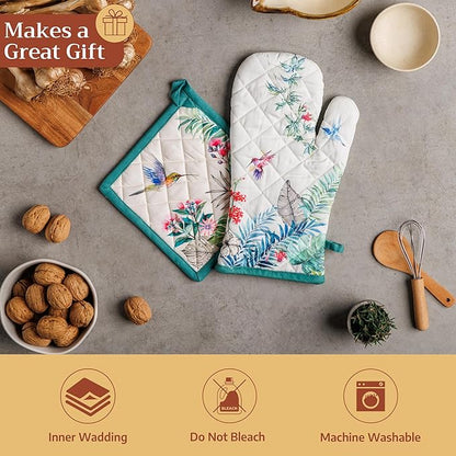 Maison d' Hermine Pot Holders 100% Cotton Heat Resistant Potholders 8" x 8" Hot Pads with Loop BBQ Cooking Baking Hotel Farmhouse Kitchen Handling Hot Pans Spring Summer (Pack of 1, Tropiques)