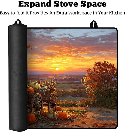 Multi-Design Stove Cover for Glass/Electric Stoves - 3-in-1 Heat-Resistant Protector Mat, Non-Slip Drying Rack 28"x20"
