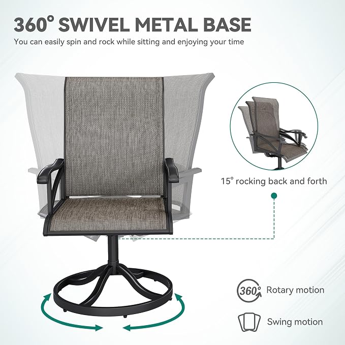 DWVO 12 Set Outdoor Swivel Chairs, Premium Patio Swivel Chairs High Back & Heavy Duty Frame, All Weather Outdoor Swivel Chairs Set of 12 for Porch Lawn Patio, Brown