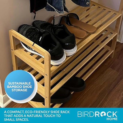 BIRDROCK HOME Bamboo Shoe Rack Organizer for Entryway, Closet, or Front Door - Stackable Wooden Storage Shelf for Small Spaces, Indoor or Outdoor, Decorative Brown Madera - Elegant, Simple - 3 Tier