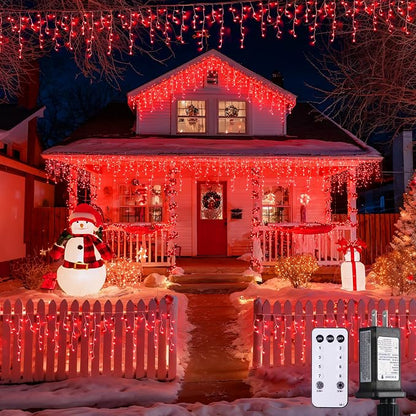JMEXSUSS 400 LED Red Icicle Christmas Lights Outdoor | Connectable Red icicle Lights Indoor Outdoor with Remote, Christmas Lights for Valentine Room Fireplace Christmas Decorations