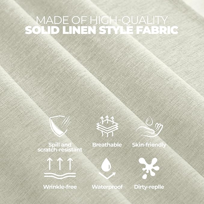 Faux Linen Round Tablecloths 60 inch, Waterproof Decorative Washable Texture Rustic Circle Table Cloth Cover for Dining Kitchen Party Farmhouse Outdoor(60 Inch,Round (2-4 Seats),Light Grey)