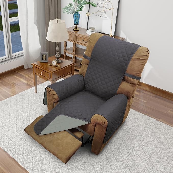 Reversible Chair Covers for Recliner Oversized, Dark Grey | Recliner Oversized Covers for Living Room with Elastic Straps, Water Repellent, Chair Protectors Covers for Dogs