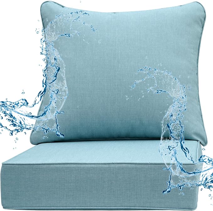 Deep Seat Patio Cushions Set 22 x 22 Inch,Olefin Fabric Outdoor Seat Cushion,Patio Furniture Cushions with Removable Cover,Rain-Proof and Fade Resistant Deep Seat Bottom & Back Cushion,1set