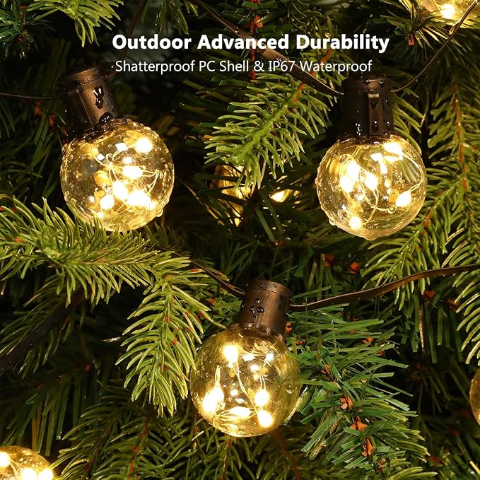 Outdoor String Lights Plug in, 25ft 20 LED Bulbs Hanging Patio Lights Dimmable with Timer & Remote, Globe Bulb Shatterproof & Waterproof for Outdoor Indoor Backyard Balcony Decor - Warm White