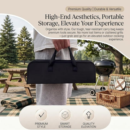 9-Piece Stainless Steel BBQ Tool Set with Carry Bag, Grill Utensils Kit with Spatula, Fork, Tongs, Knife, Skewers, Oil Brush for Outdoor Grill, Camping, Tailgating, Cookouts, BBQ Gifts
