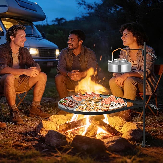 24" Fire Pit Grill w/304 Stainless Steel Grate, Grill Tray | Swivel Grill Grate, Portable Carry Bag, Height Adjustable, Easy Setup, Perfect for Hiking, Picnics & Family BBQs