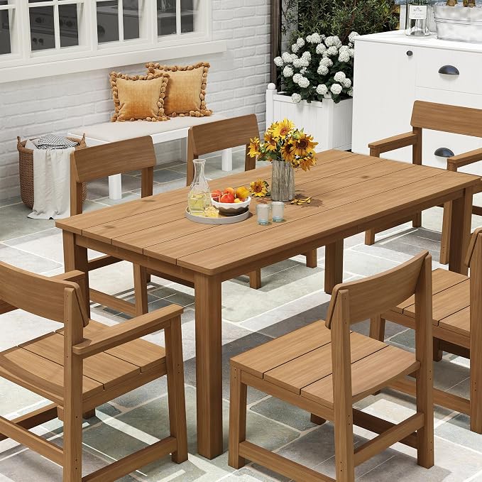 Jocoevol 9 Piece Patio Dining Set for 8 HIPS Outdoor Table and Chairs All-Weather Patio Furniture Set with Umbrella Hole for Backyard Poolside Garden, Wooden Color