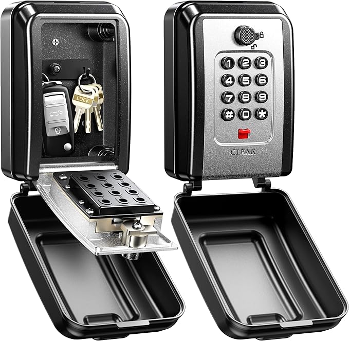 ISEYOU Lock Box for Keys with Code, Wall-Mounted Key Lock Box with Resettable Code, 12-Digit Combination Outdoor Lockbox, Large Capacity & Weatherproof Key Safe Storage for Home, Office, Apartment