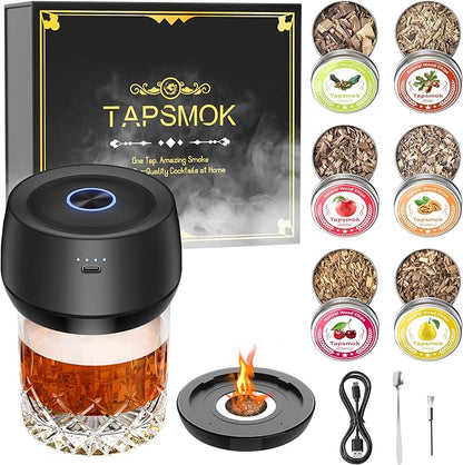 Electric Whiskey Smoker Kit for Old Fashioned & Bourbon: Fathers Day Gift for Men, Dad & Husband | Rechargeable Cocktail Smoker with Built-in Lighter (Butane-Free)| Birthday Gift Includes 6 Wood Chips