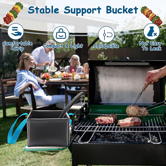 Grill Brush Water Bucket, Collapsible Dunk Tank Grill Brush Bristle Free for Barbecue Cleaner Tank for Steam Grill Brush Cleaning (Blue+Black)