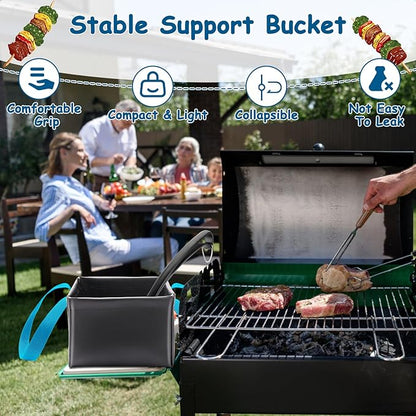 Grill Brush Water Bucket, Collapsible Dunk Tank Grill Brush Bristle Free for Barbecue Cleaner Tank for Steam Grill Brush Cleaning (Blue+Black)