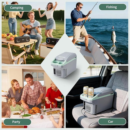 Garvee 8L Electric Cooler & Warmer, Portable Car Refrigerator with Auto-Lock Handle, 12V DC for Cars & Trucks, Equipped with 110V AC Household Power Cord, Plug-in Cooling Fridge, Gray&Green