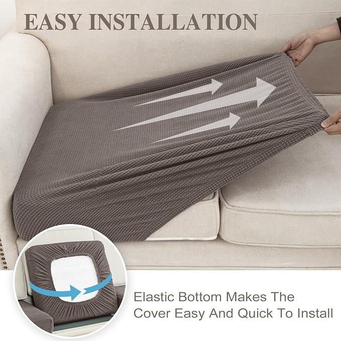 LA MEACK Couch Cushion Covers for Sectional Sofa L Shape Washable Separate Seat Chaise Couch Cover Stretch Sofa Slipcovers with 2 Pcs Pillowcases(3 Seater + 1 Chaise, Taupe)