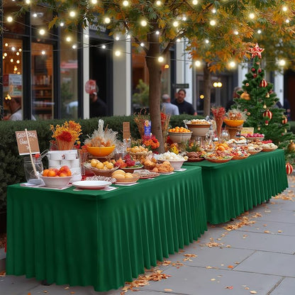2 Pack Spandex Table Skirts 8ft,Hunter Green for Christmas Decor | Ruffle Design, Elastic Table Covers, Holiday Essentials, Table Cloths For 8 Foot Rectangle Table,Wrinkle Resistant