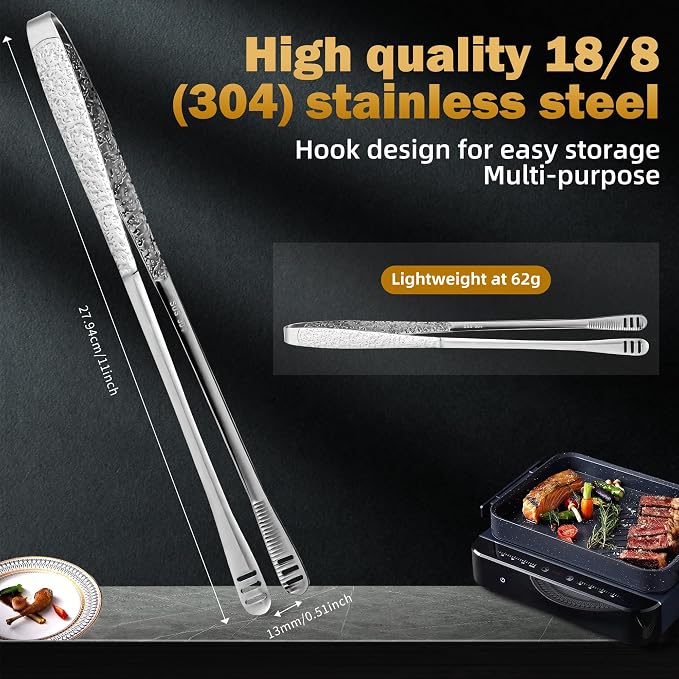 4Pcs 11-Inch Stainless Steel Korean BBQ Grill Tongs, Japanese Barbecue Tongs for Cooking, Portable Kitchenware for Home, Outdoor, Steak, Salad, Food