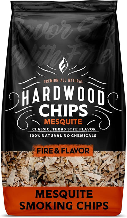 Fire & Flavor Premium All Natural Wood Chips for Smoker - Wood Chips for Smoking - Smoker Wood Chips - Smoker Accessories Gifts for Men and Women - Mesquite - 2lbs, Brown