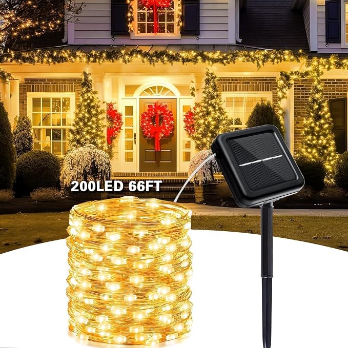 SyouHome 800 LED 264ft Solar String Lights Outdoor, 4 Pack, Warm White | 8 Lighting Modes, Auto On/Off, Waterproof Solar Fairy Lights, Twinkle Lights for Garden, Tree, Wedding, Party Decor