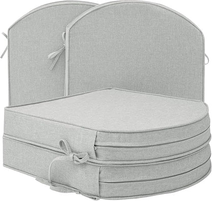 Outdoor Chair Cushions, D Shaped, Set of 4, 19 x 19 in, Light Grey | Fade-Resistant, Water-Resistant, Patio Furniture Seat Chair Pads Replacement, Non-Slip Bottom with Ties, Removable Cover