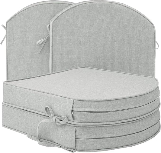 Outdoor Chair Cushions, D Shaped, Set of 4, 19 x 19 in, Light Grey | Fade-Resistant, Water-Resistant, Patio Furniture Seat Chair Pads Replacement, Non-Slip Bottom with Ties, Removable Cover