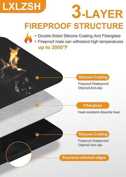 Large 48 x 36 inches Under Grill Mat for Outdoor Grill, Fireproof Grill Mat, Fireplace Hearth Rug, Fire Pit Mat, Oil Proof Waterproof Under Grill Floor Mats BBQ Protector for Decks and Patios
