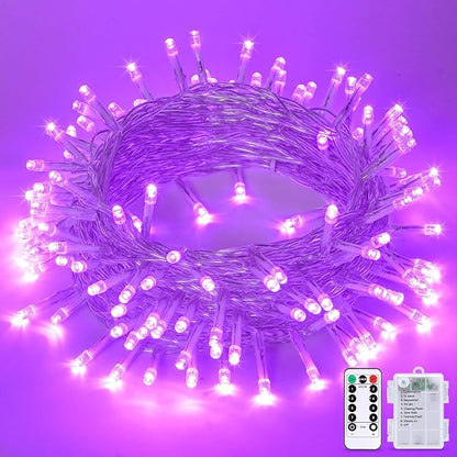 JMEXSUSS 33ft 100 LED Purple Halloween Lights Battery Operated, Waterproof | Halloween Decorations Lights with Remote Indoor Outdoor, Purple String Lights for Halloween Tree Room Proch Yard XMAS Decor