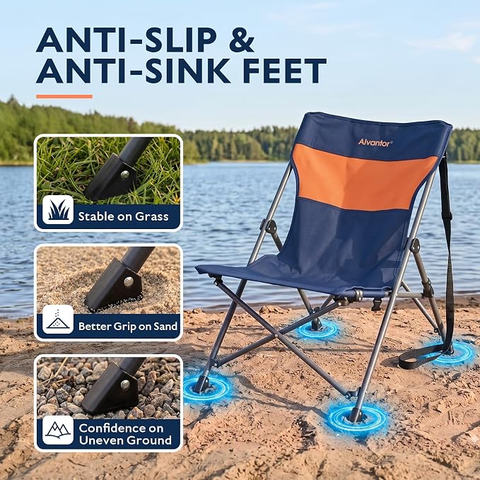 Alvantor® Camping Chair 2 Pack, High Back Folding Beach Chair Breathable for Outdoor, Ergonomic Backrest, Easy Use Portable Lawn Chair Seat for Travel, Sports Events, 20"x28"x28"