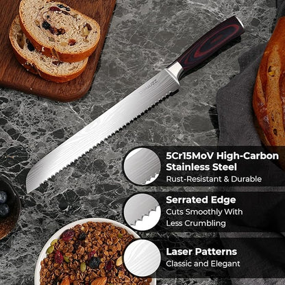 DiiHAUZZ Bread Knife for Homemade Bread, 10 Inch Serrated High Carbon Stainless Steel - Ultra Sharp Artisan Loaf Cutter for Slicing Sourdough, Crusts, Baguettes, Bagels and Cakes, Fathers Day Gift