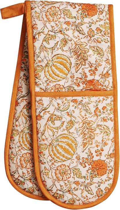 Maison d' Hermine Double Oven Mitts 100% Cotton Double Oven Glove (7"x35") | Heat Resistant BBQ Cooking Gloves with Loop Baking Kitchen Home Hotel Farmhouse Thanksgiving Christmas - Pumpkin Spice