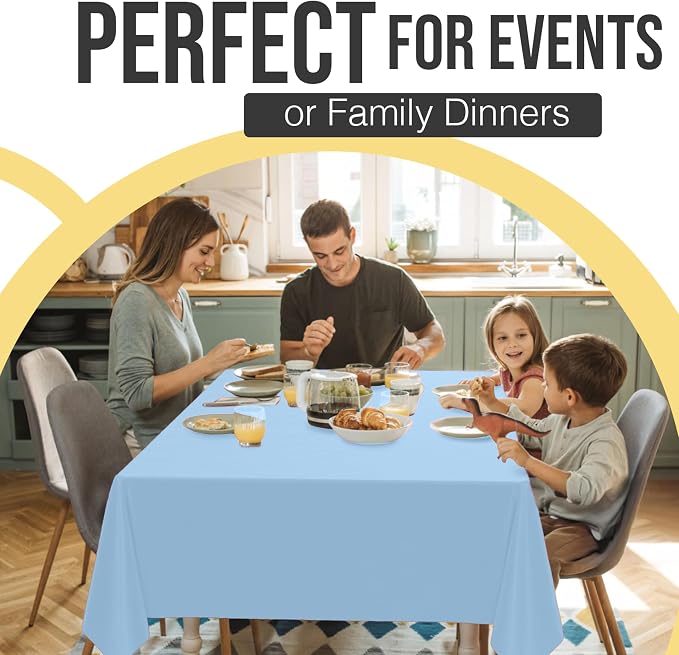 Exquisite 66% Thicker Premium Plastic Table Cloth Rectangle Table Cover 0.5 Mil 12 Pack Light Blue Table Cloth 54 Inch x 108 Inch Disposable Tablecloth Won't Tear Easily Like Cheap Thin Brands