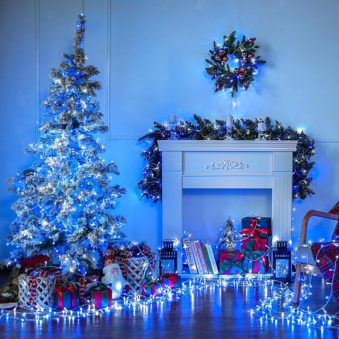 JMEXSUSS 400 LED Blue and White Christmas Lights Indoor Outdoor with Remore | 132 ft String Lights Plug in, Christmas Tree Lights for Bedroom Party Outside Patio Tree Holiday Xmas Decor,8 Modes