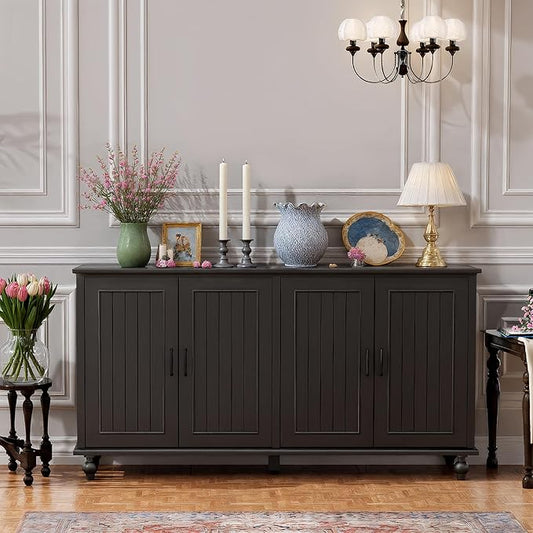 Scurrty 62'' Coffee Bar Cabinet Kitchen with Storage, Buffet Cabinet with Storage, Sideboard Buffet for Dinning Room, Kitchen & Living Room (4 Doors, Black)