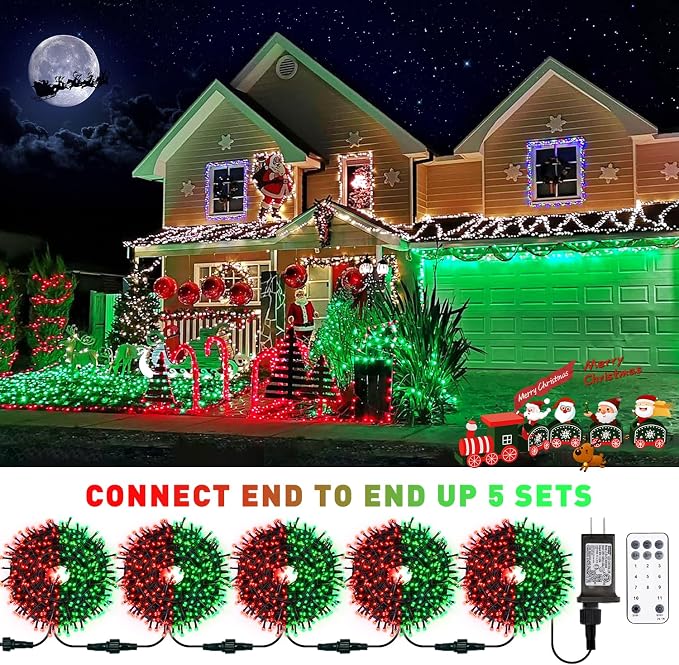 JMEXSUSS 66ft 200 LED Color Changing Christmas Lights, Red & Green | Plug in, Connectable, String Lights with Remote, Waterproof Christmas Lights for Tree Party Yard Halloween Xmas Decor