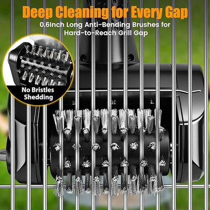 Electric Grill Brush for Outdoor Grill,Electric Grill Cleaner with 800 RPM Motor,Stainless Steel No Shedding Bristle Head,Cordless & Type-C Rechargeable,4000mAh BBQ Grill Brush with LED Light