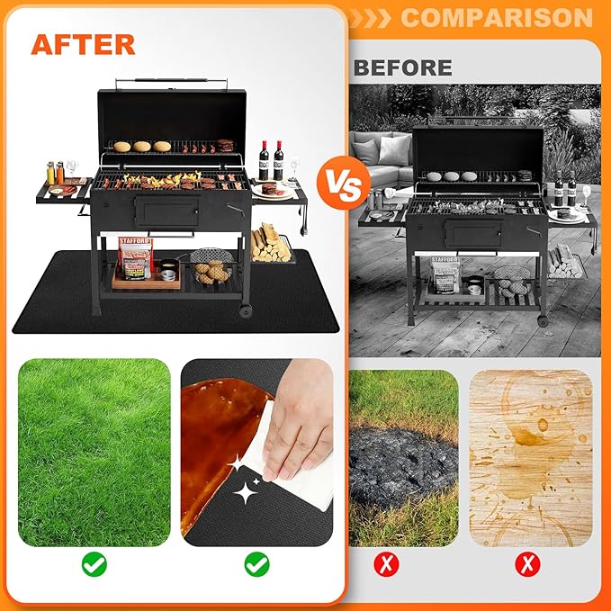 48" x 36" Grill Mats for Outdoor Grill, 2000°F Fireproof Under Grill Mat, Double-Sided Silicone Grill Pads for Deck Protector, Waterproof Oil-Proof BBQ Grill Matt for Fire Pit, Black
