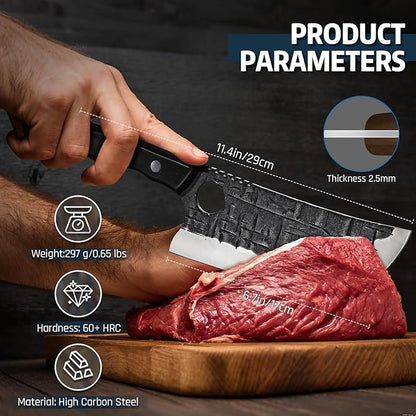 TIJERAS Meat Cleaver Knife, Hand Forged Viking Butcher Knifves for Meat Cutting, Full Tang Cooking Chef Knife for Camping BBQ, Birthday Gifts for Men Women