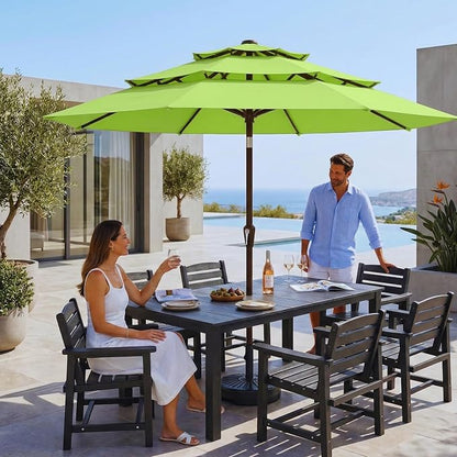 10ft 3 Tier Patio Umbrella, Outdoor Market Table Umbrella with UPF 50+ Vented Canopy, 8 Sturdy Ribs, Easy Push Button Tilt and Crank, Windproof for Deck, Pool, Backyard and Garden