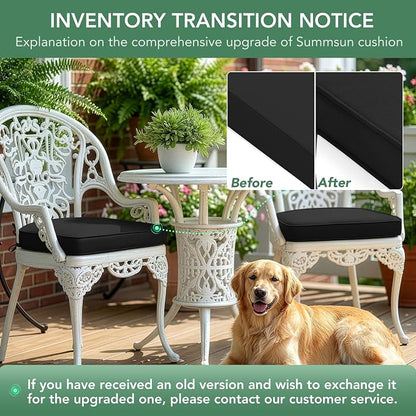 Outdoor Chair Cushions Set of 2: Waterproof & Fade Resistant Patio Furniture Cushions - 18.5 x 16 x 2 Inch Non Slip Round Corner Seat Cushion Pads with Removable Cover for Garden Yard Lawn, Black