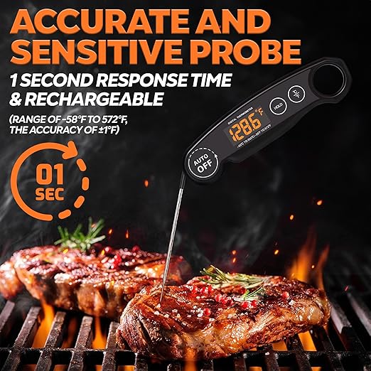 Instant Read Food Thermometer Rechargeable Meat Thermometer Digital Kitchen Thermometer - Fast & Accurate Food Thermometer for Cooking, Grill Thermometer, Fathers Day Gift for Dad Husband