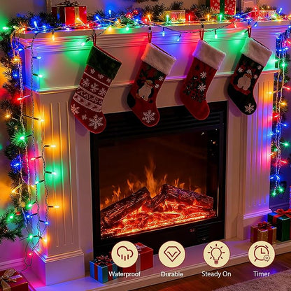 cshare Christmas String Lights Outdoor Waterproof 9.8ft 30 LED, Muliticolor Fairy Lights Battery Operated with Timer Clear Wire for Indoor & Outdoor Christmas Decorations Garland Party Garden
