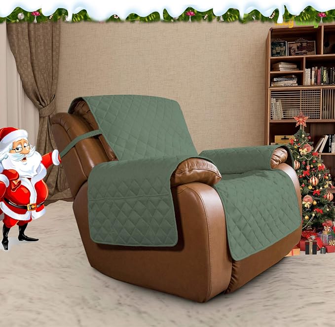 Easy-Going Oversized Recliner Cover Reversible Couch Cover Sofa Cover for Living Room Water Resistant Furniture Protector with Elastic Straps for Pets Kids (Oversized Recliner, Greyish Green/Beige) | Machine Washable Slipcover For Dogs, Water Resistant...